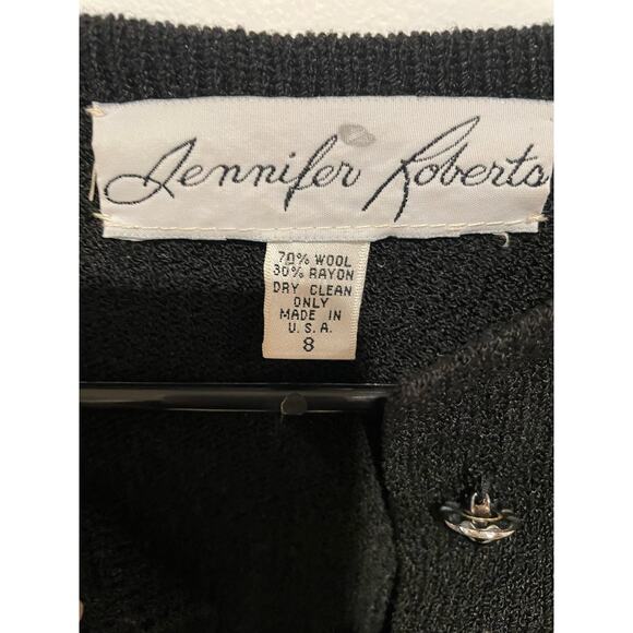 Vintage Jennifer Roberts wool jeweled cardigan 1980s black size 8 - Picture 6 of 7
